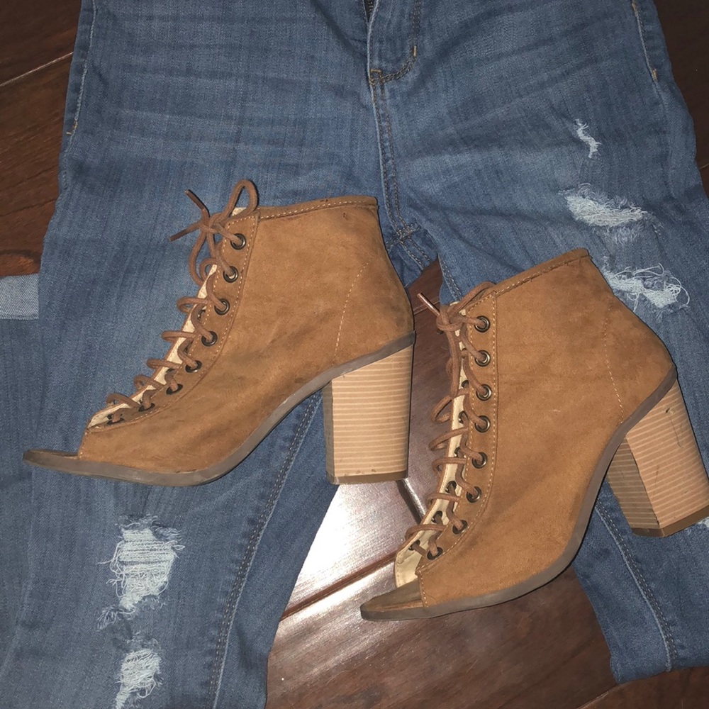 TAN trendy lace up booties